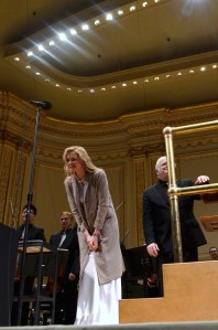 Storm Large takes her bow to thunderous applause with conductor Leonard Slatkin.