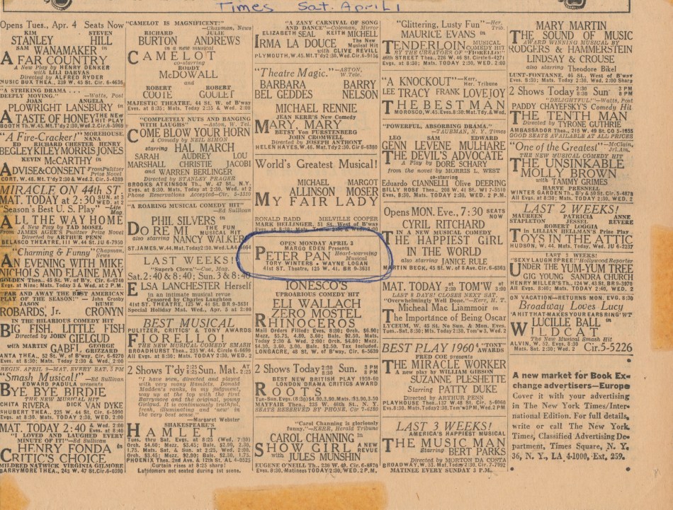 1.Peter Pan-NYT-April 1, 1961